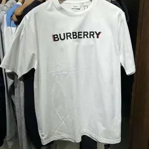 Burberry Women white Logo Print Stretch Cotton Oversized T-shirt Size S $480